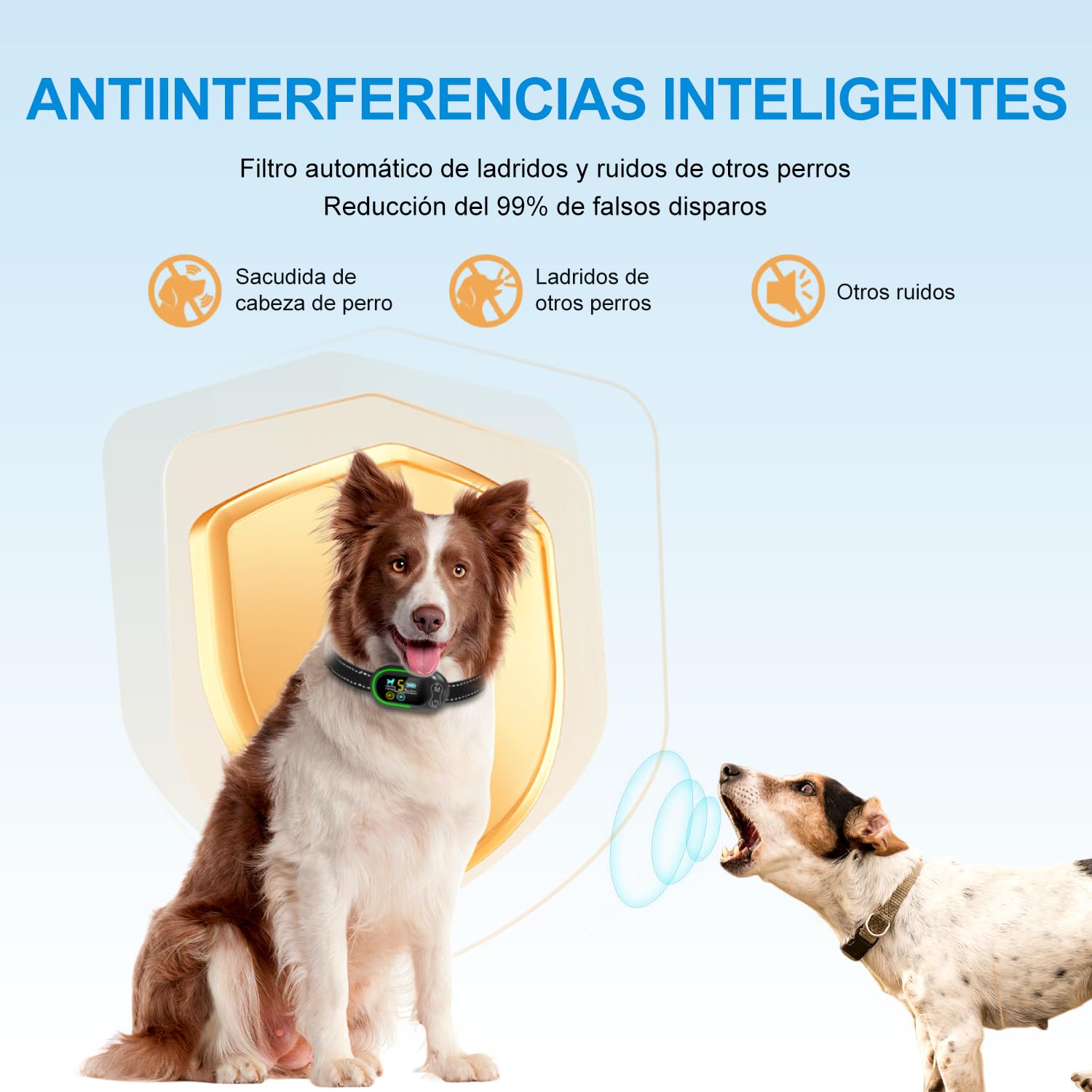 CANDYDOG Collar Antiladridos para Perros, Recargable Collar Antiladridos con 5 Sensibilidades Ajustables, Bip y Vibración, Collar Antiladridos para Perros Grandes, Medianos y Pequeños
