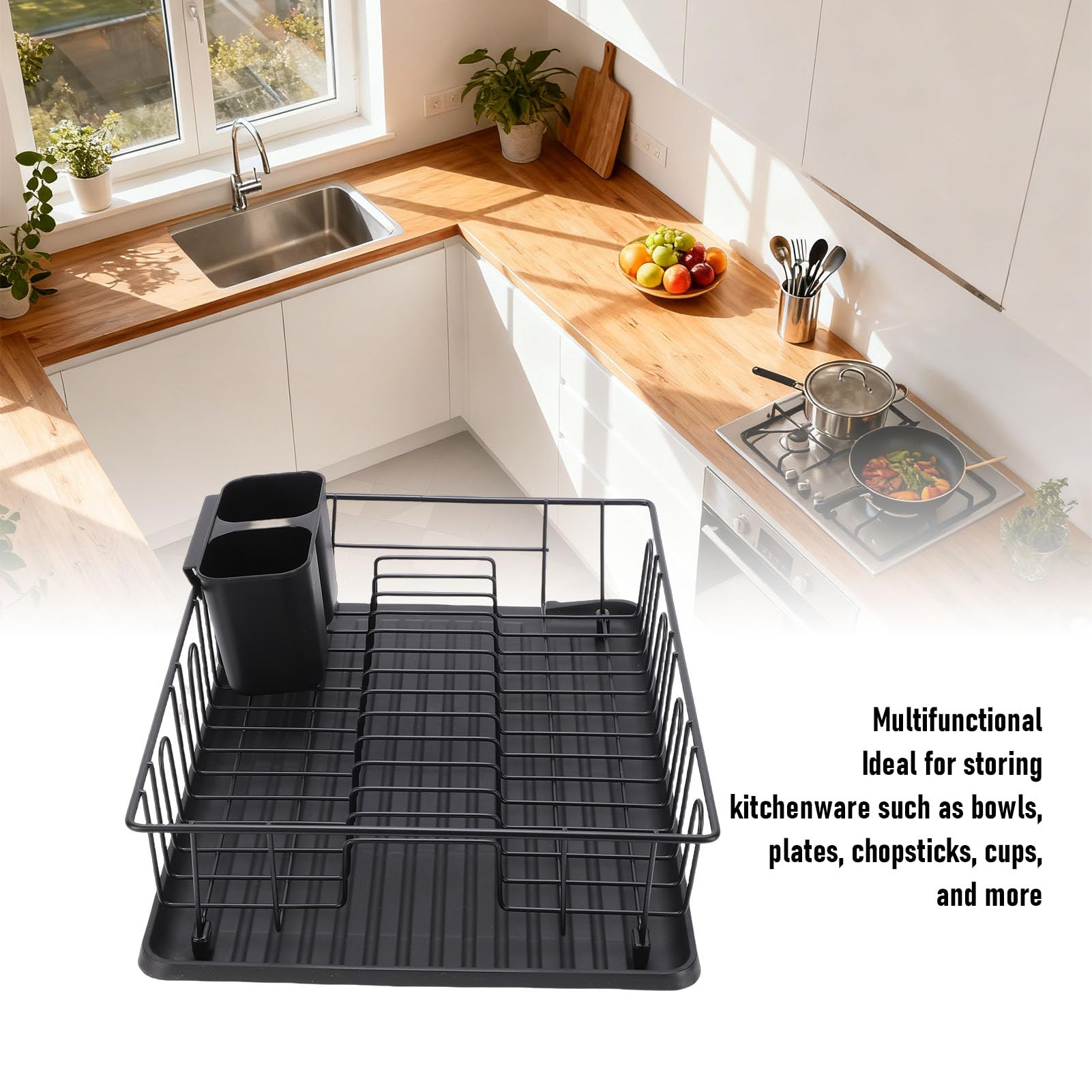 Luocute Égouttoir à Vaisselle en Métal avec égouttoir et Planche (Black)