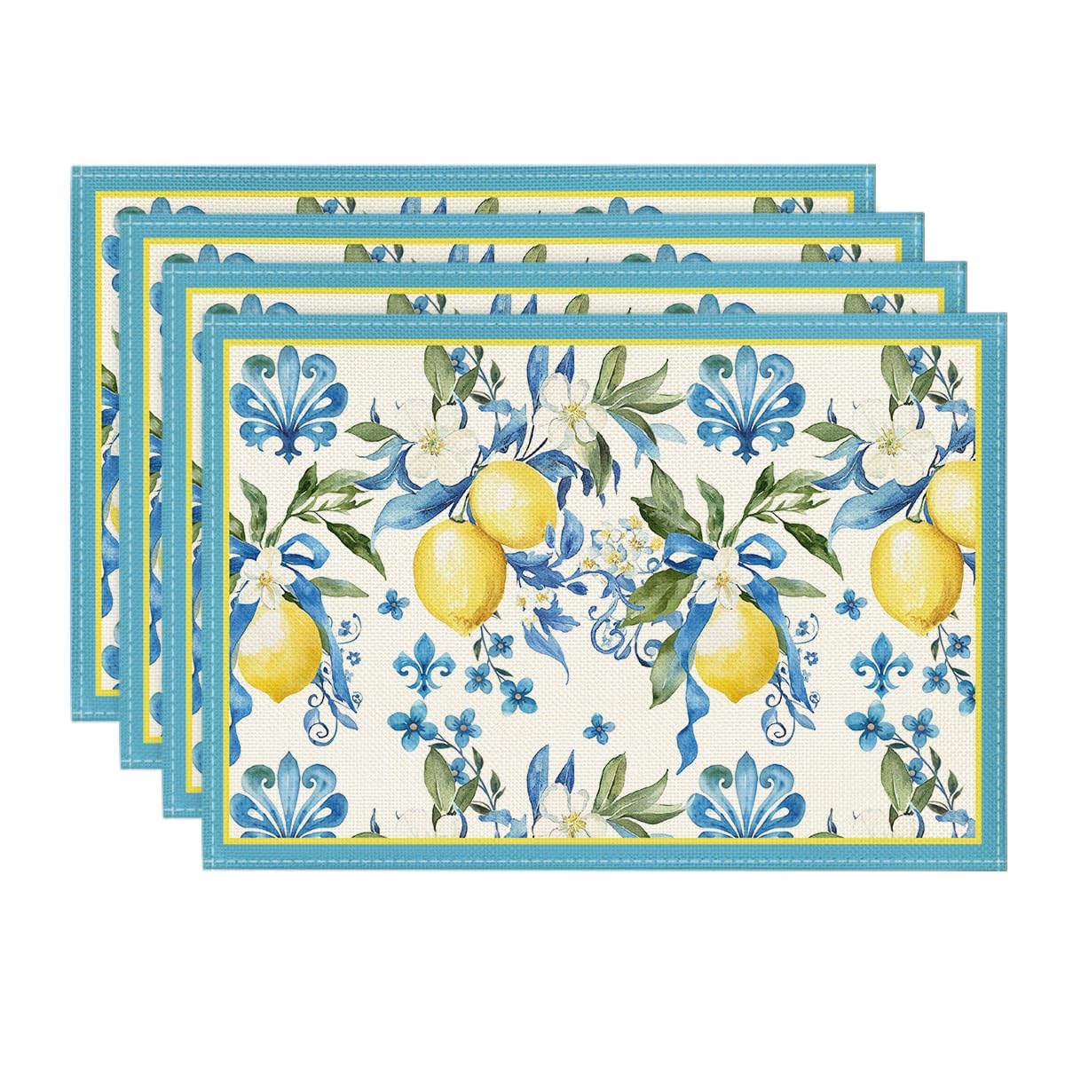 Artoid Mode Blue Lemon Iris Summer Placemats Set of 4, Seasonal Spring Kitchen Table Decoration Indoor Holiday Party Decor 30x45cm