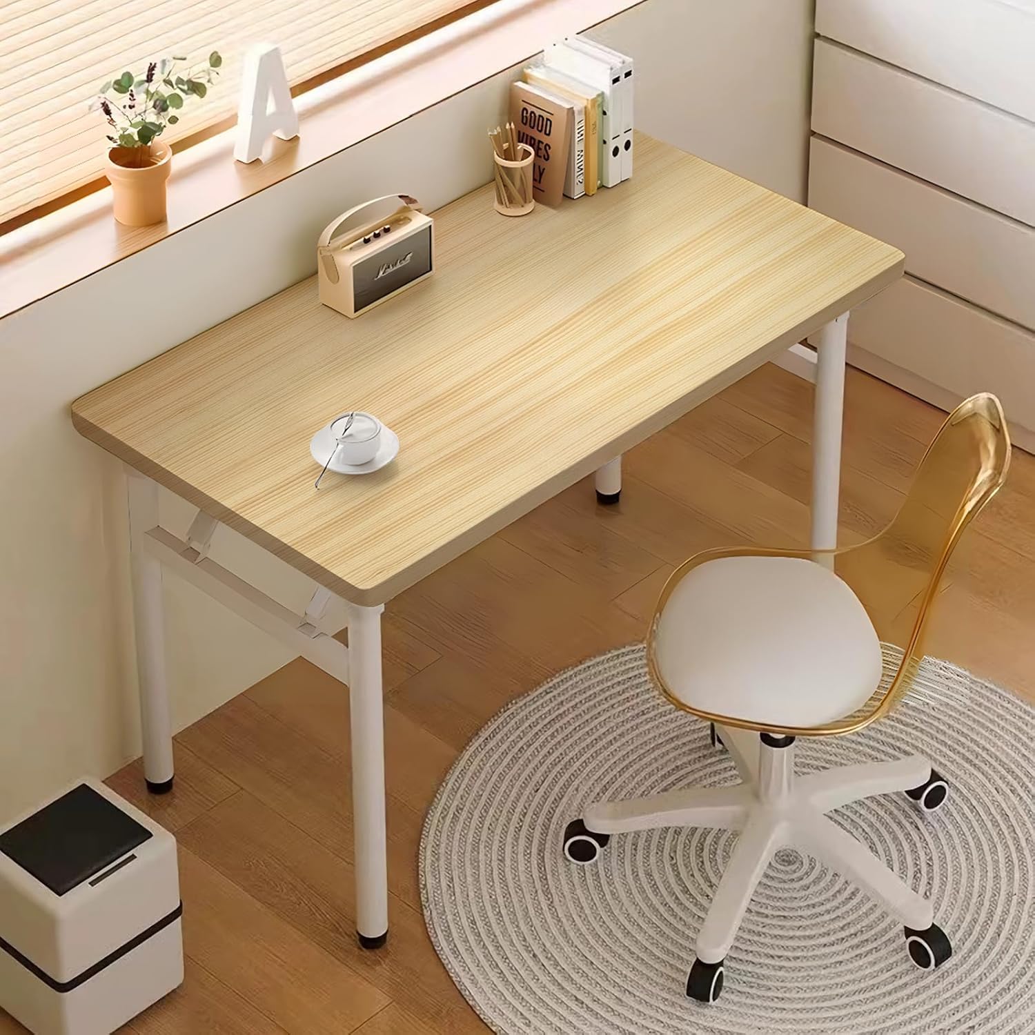 XUEGW Modern Computer Desk Writing Table No Assembly Required, Study Table Foldable Desk Space Saving for Study Room,Bedroom,Home Office