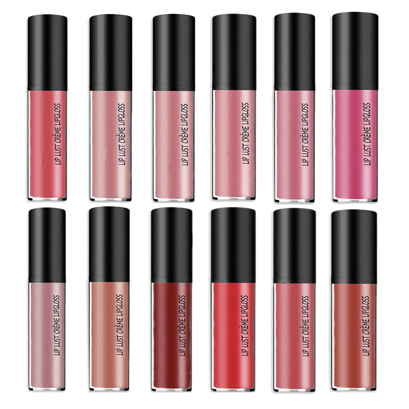 12 Color Cream Texture Lipstick Waterproof, Lip Lust Creme Lip Gloss Waterproof Lipstick, Long Lasting Moist Lip Gloss Plumper Liquid Lipstick, Lip Plumper Gloss (12 Colors)