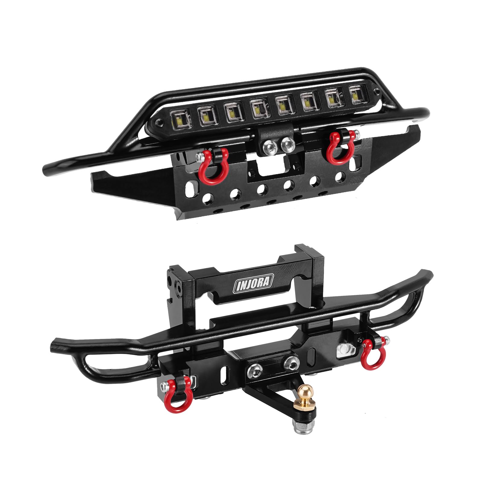 INJORA Pare-chocs Métal Pour TRX4M Bronco – Tube Avant LED Et Arrière Avec Attelage, Upgrade 1/18 RC Crawler