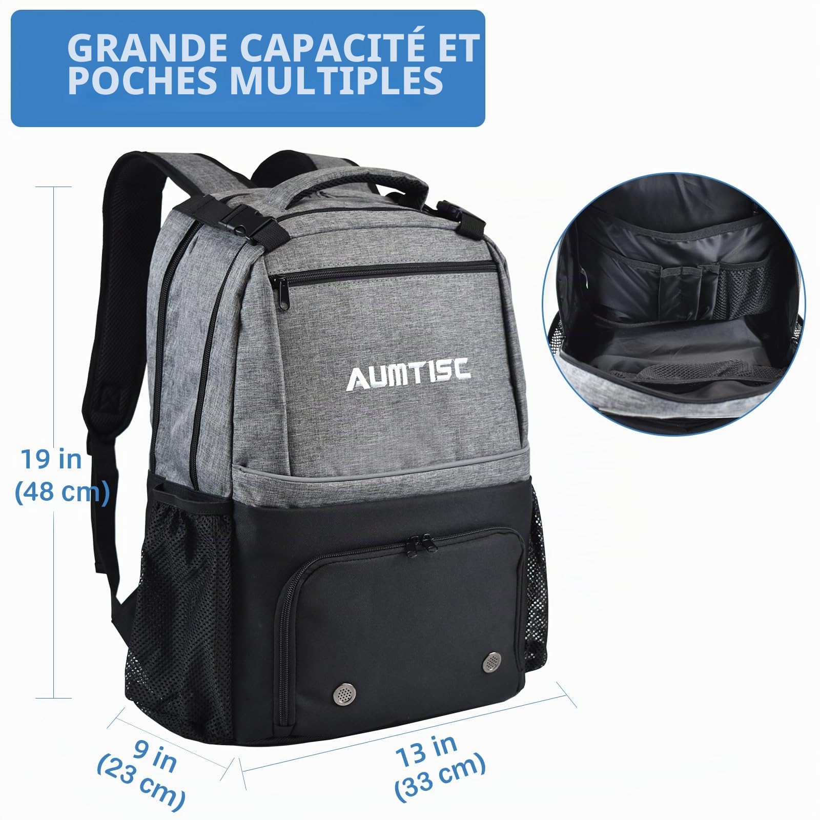 AUMTISC Sac à Dos de Tennis avec 2 Raquettes pour Homme et Femme, Sac à Dos avec Compartiment à Chaussures pour Raquette de Badminton, Squash, Padel et Accessoires
