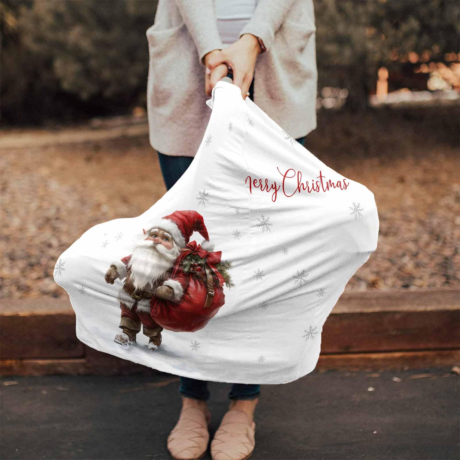 Nursing Cover for Breastfeeding Scarf, Merry Christmas Dwarf Snowflakes White Baby Car Covers Super Soft Multi Use for Canopy Shopping Cart Cover Blanket Stroller Cover