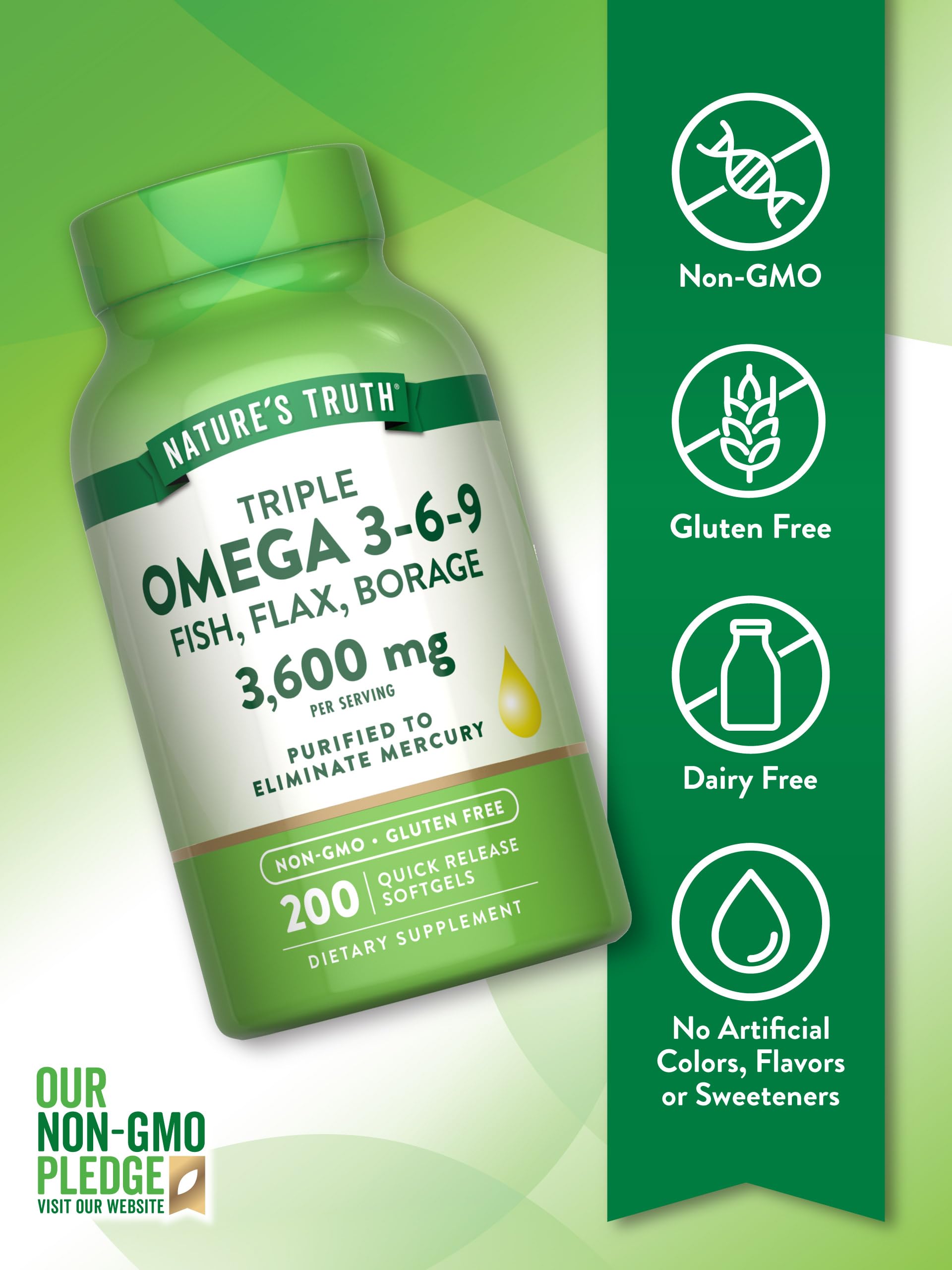 Nature's Truth Triple Omega 3 6 9 | 3600mg | 200 Softgels — Amazon image 3