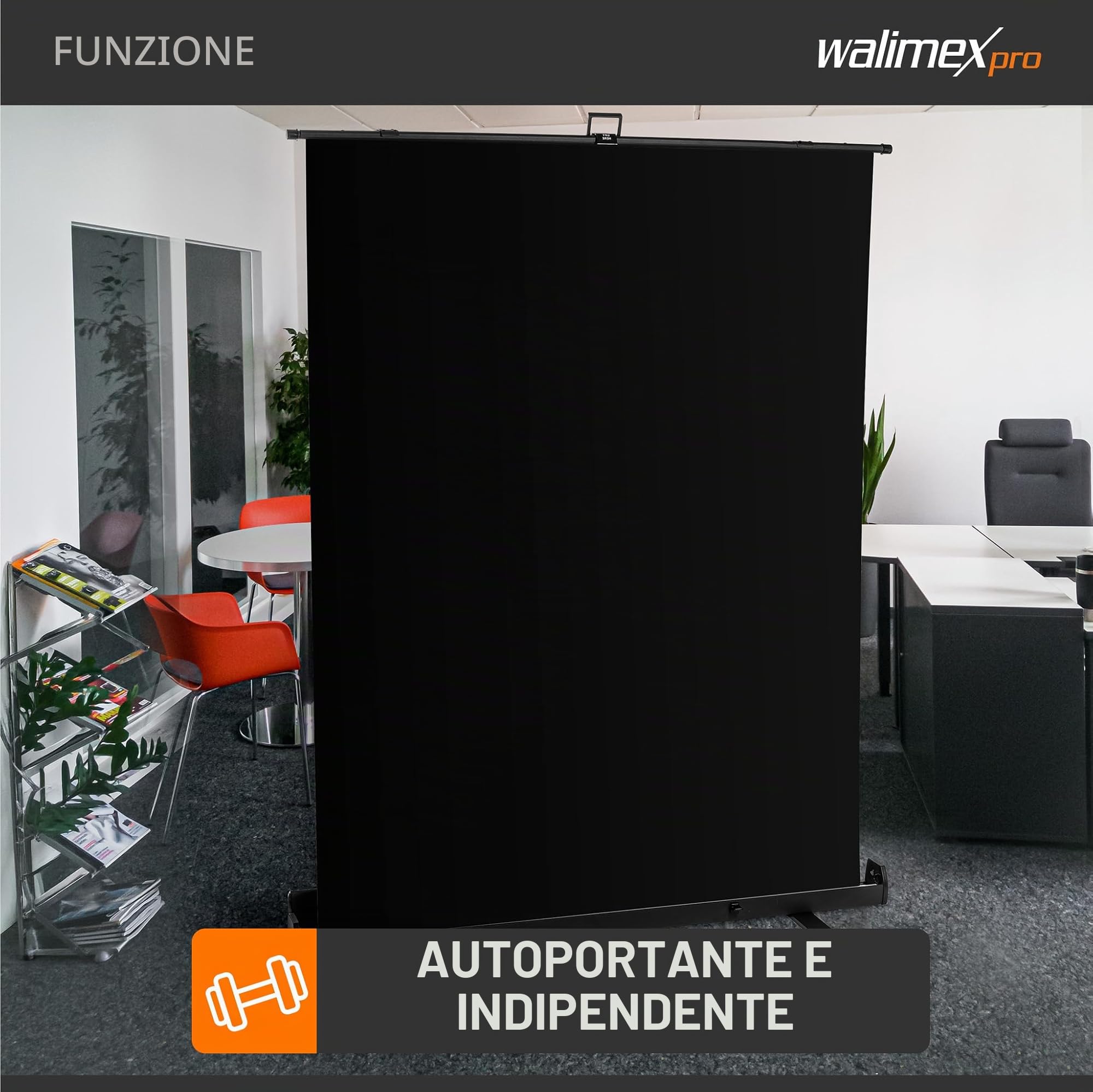 Walimex pro Fondale fotografico a rullo nero 155 x 200 cm, sfondo avvolgibile con supporto, sistema per studi fotografici, pannello ingualcibile ideale per fotografia low-key