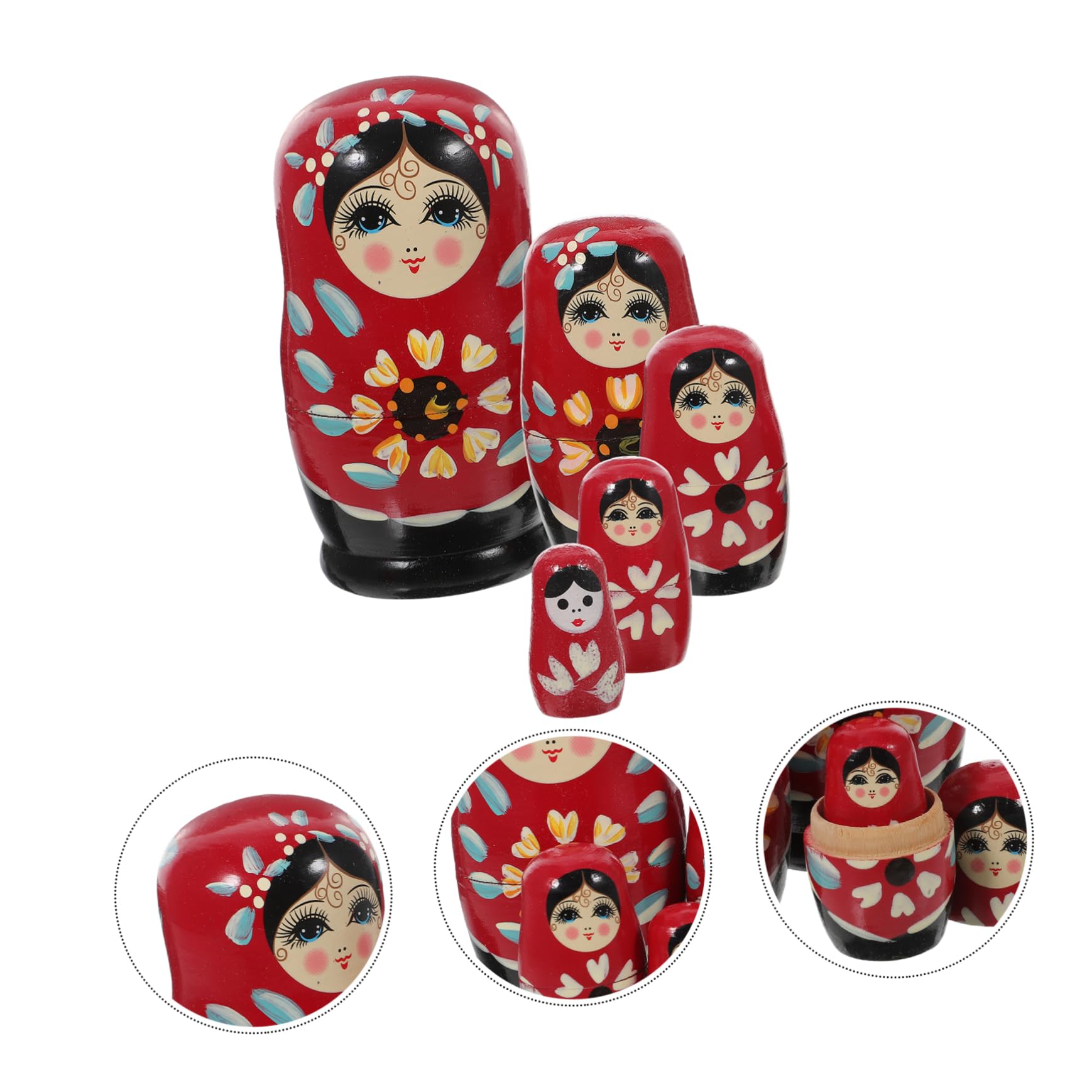 Garneck Set De Poupées Russes Matriochka Bois Peintes Main Jouets Garçon Fille Décoration Maison Rouge Jeu Educatif Bambins