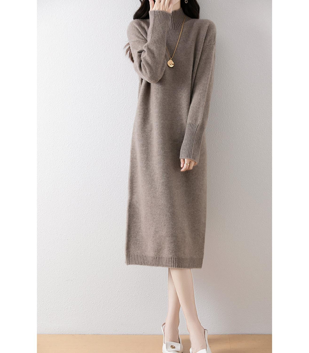 100% lana merino maglione vestito donna collo alto manica lunga spessa pullover autunno inverno maglia lungo top