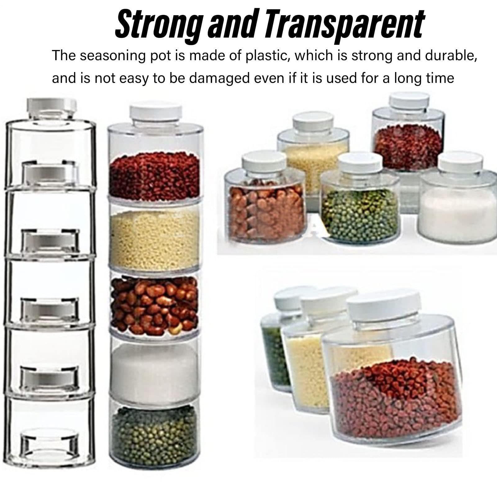 Recipientes de especias, paquete de 6 tarros apilables y portátiles para condimentos para encimeras de cocina, armarios, despensas, cocina en interiores y exteriores, uso en barbacoas