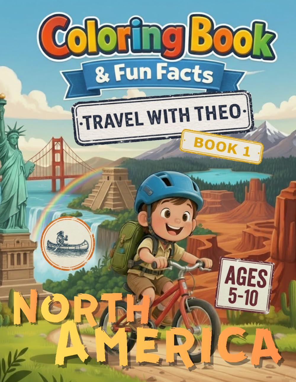 Travel with Theo: North America: Coloring Book for Kids Ages 5-10 with Fun Facts, Geography Maps, and Adventure Certificate