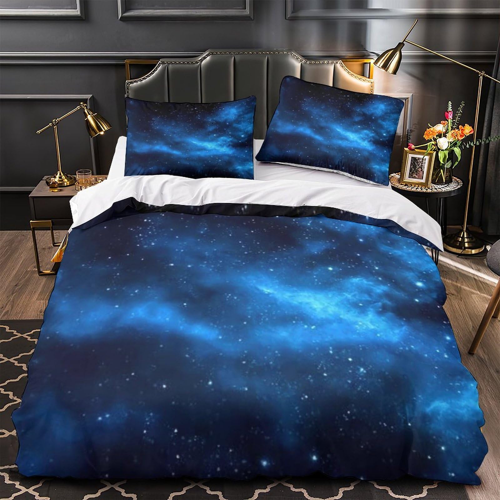 Housse de Couette Nébuleuse Bleue Cosmique hypoallergique contre les allergies de lit single