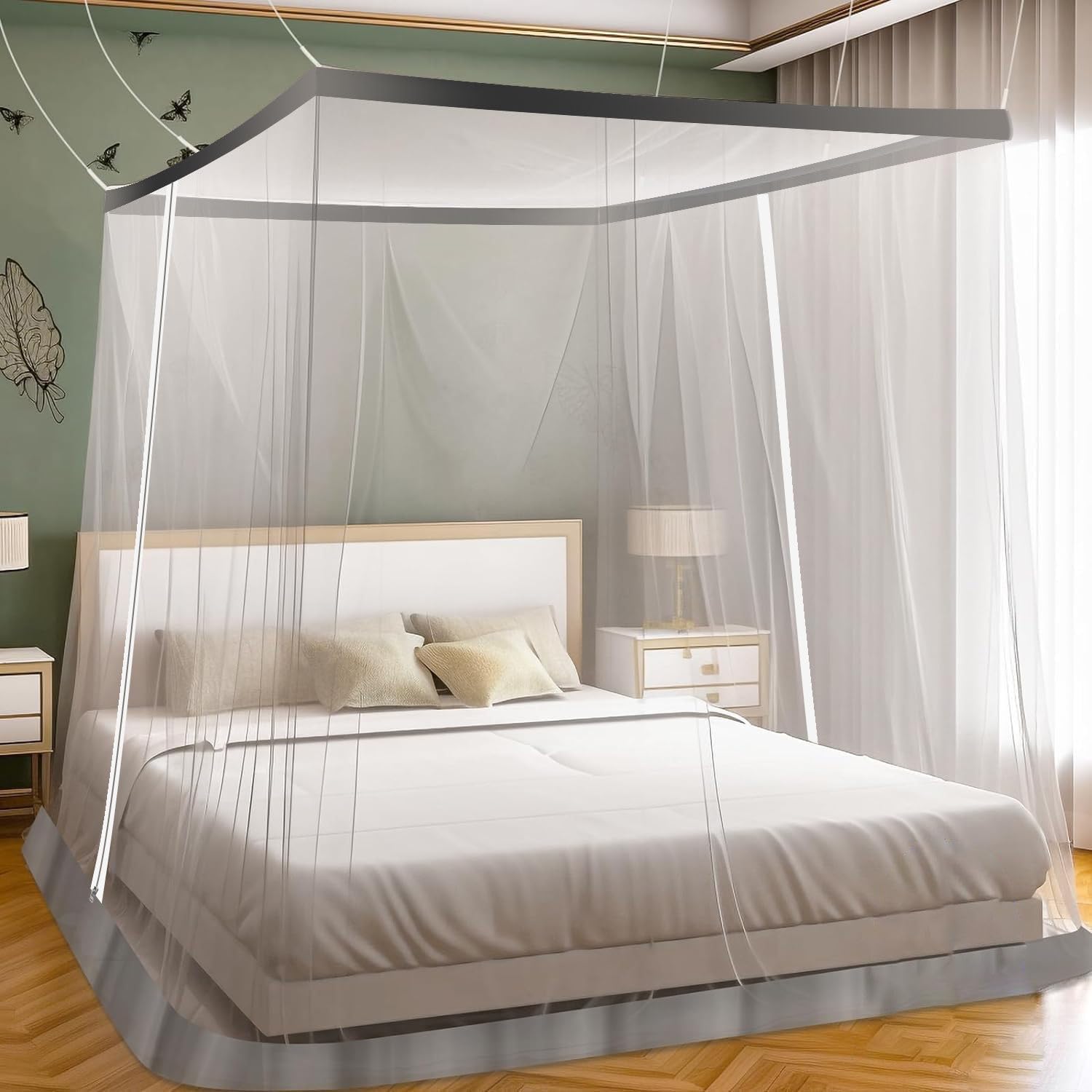 LifeKrafts Premium Polyester Mosquito Net for Bed – King Size (6ft x 6.5ft), White | Two-Way Double Head Zippers for Easy Entry & Exit | Ideal for Indoor & Outdoor Use