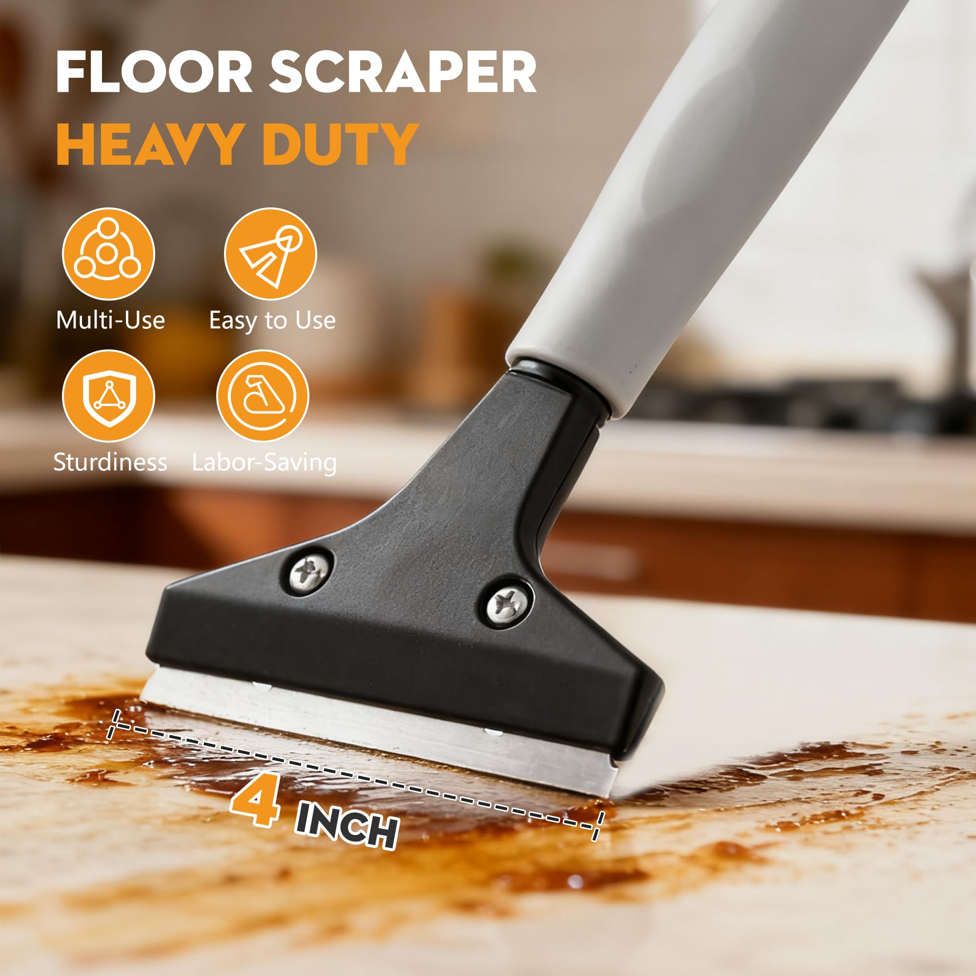 Rascador de Piso de Hoja de Afeitar Resistente de 4 Pulgadas, Mango de 45 Pulgadas de Largo, raspador de Pared de Vidrio de Limpieza, con 10 Cuchillas, Herramientas de pelado de Pintura, Azulejos,