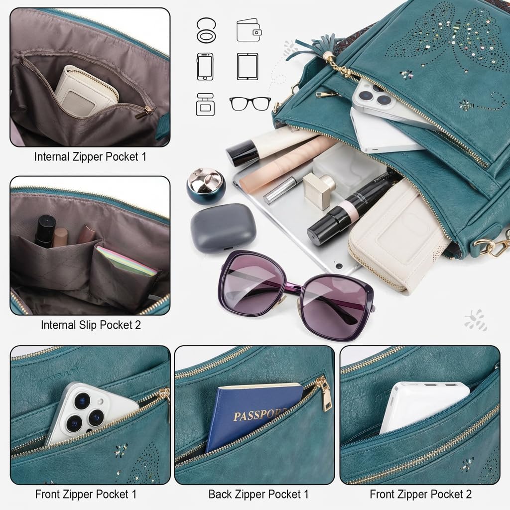 KITEVIUN Medium Crossbody Bags for Women Trendy, Women's Butterfly Shoulder Handbags with Tassel