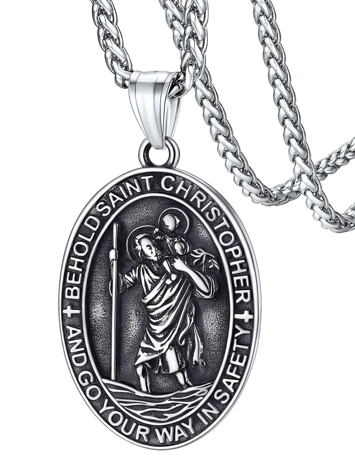 Sponsored Ad – St Christopher Necklace for Men, Personalised Saint Christopher Pendant Catholic Jewellery Stainless Steel/Gold/Black, Patron Saints of Travellers Christening Gifts for Boys Child