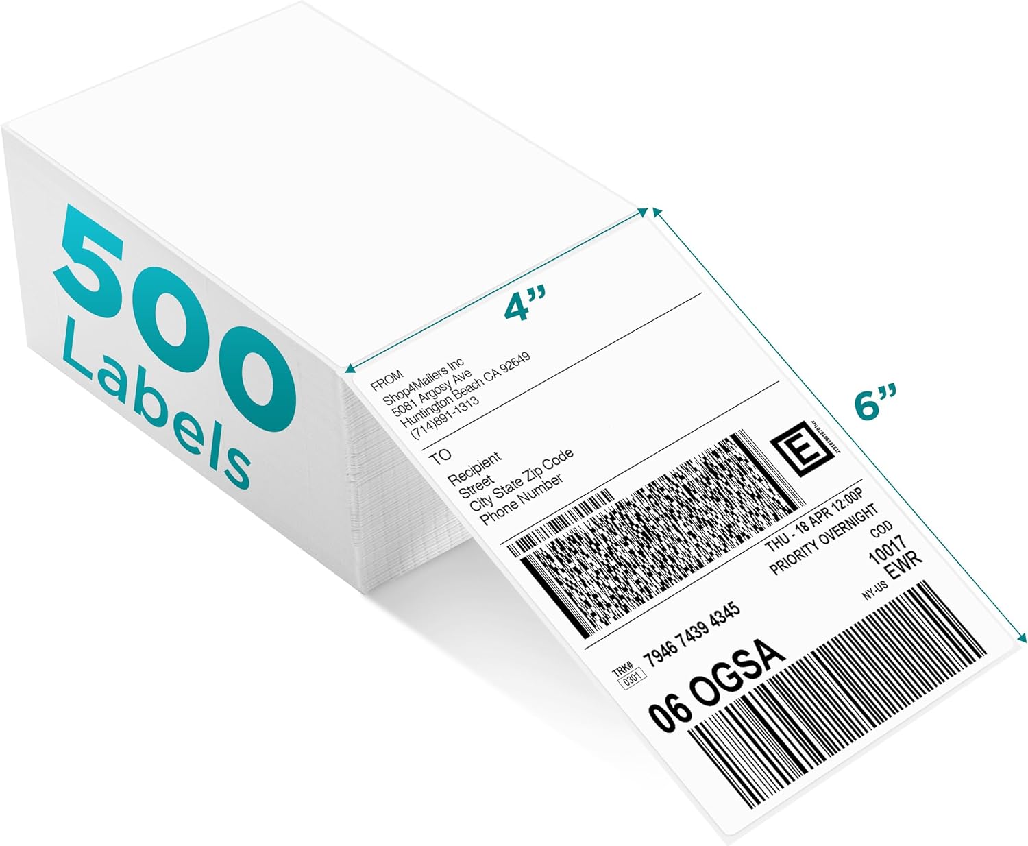 Shop4Mailers 4x6 Fanfold Direct Thermal White Adhesive Perforated Blank Address Shipping Labels for Packages, Compatible with Zebra & Rollo Printer (3000 Labels)