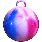 AppleRound Hippity Hoppity Hopball with Pump - Bouncy Exercise Ball with Handle for Teens & Adults, 28 Inch / 70 cm for Ages 13+, Cloud Colors (Red & Blue)