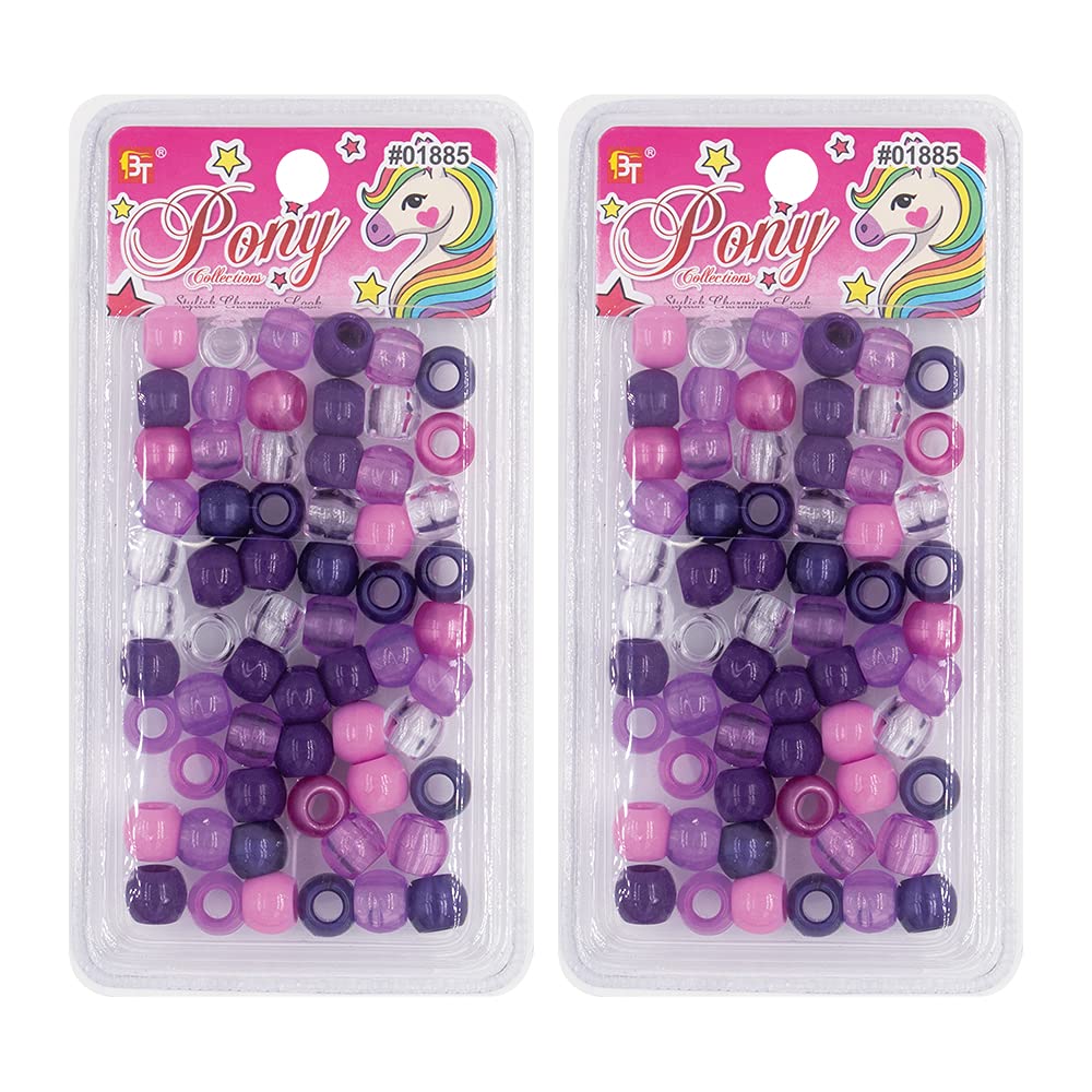 120 Pcs Beads Jewelry Making Kit DIY Hair Braiding Bracelet Ornaments Crafts Large Round Pearl Color Pony +2 Beaders Included (Purple Assorted)