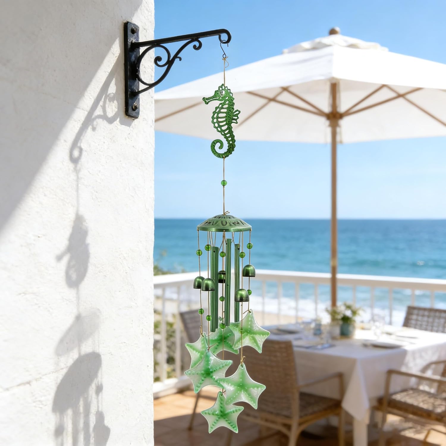 Sun Moon Star Wind Chime for Outside Valentine Decoration, Aluminum Tubes with Star Shape Suncatcher, Wind Chimes Hanging for Porch Patio Balcony Decor, 37 Inch