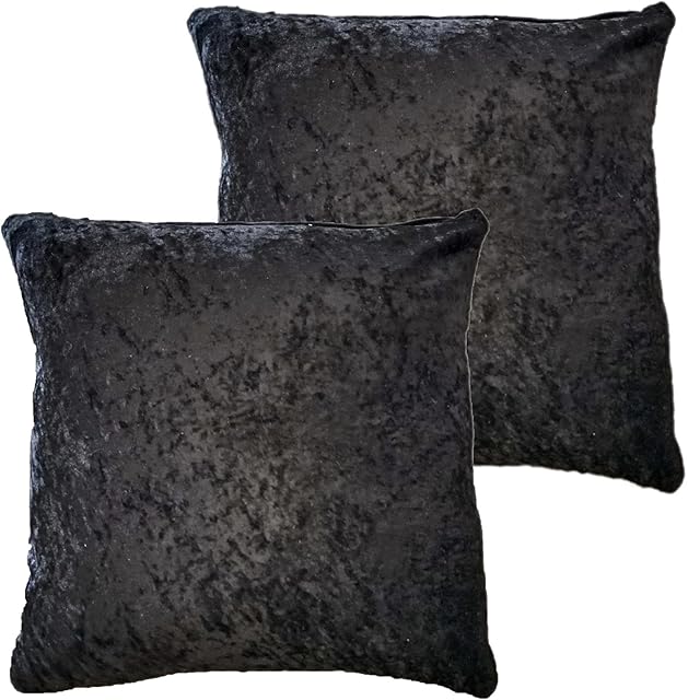 Olivia Rocco Set Of 2 Crushed Velvet Cushion Cover 43 x 43cm Sofa Bed Chair Soft Smooth Washable Square Cushions Decorative Pillows With Invisible Zipper For Couch Bedroom Living Room, Black