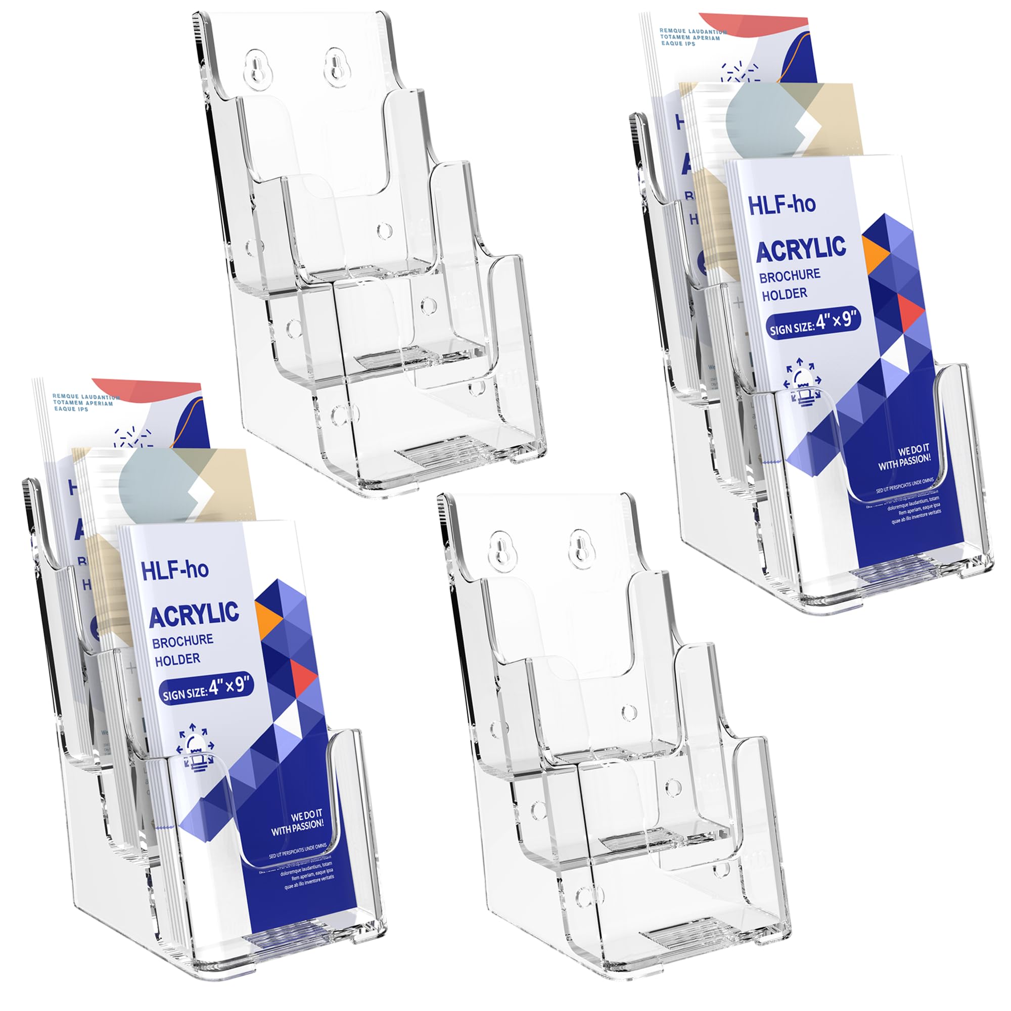HLF-ho Brochure Holder 4x9 Inch 3 Tier Acrylic Literature Holders Clear Plastic Flyer Display Stand Countertop Use or Wall Mount Pamphlet Holder