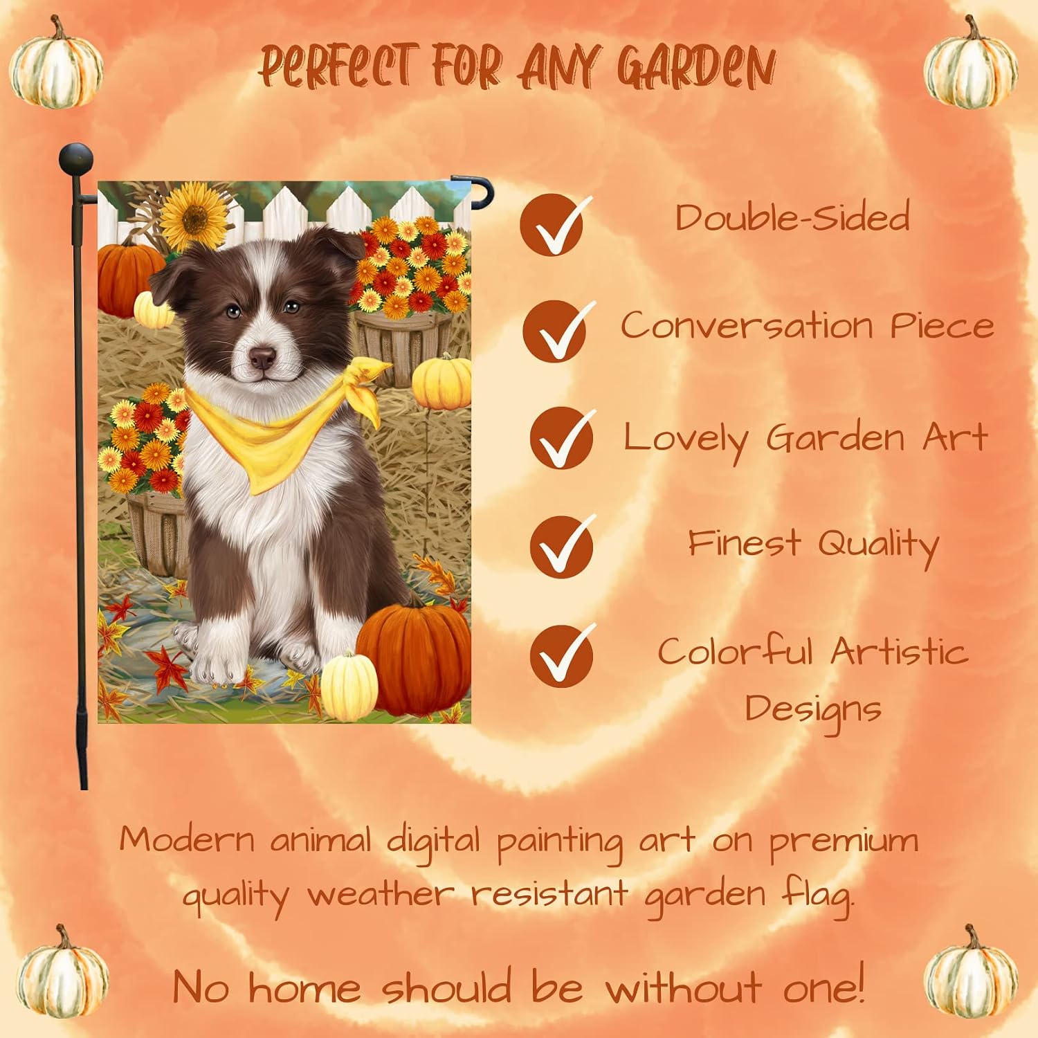 Thanksgiving Border Collie Garden Flag Autumn Pumpkin Yard Flag Double Sided Seasonal Outdoor House Banner for Fall Porch Lawn Patio and Dog Lover Harvest Pumpkin Yard Flag 12 1/2"w x 18"h