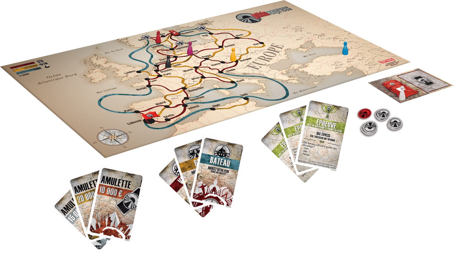 Lansay - Pékin Express - Le Jeu du Détective Chinois - Jeu de Société Enfant dès 8 Ans - 2 à 6 Joueurs - Jeu de Plateau avec 50 Énigmes à Résoudre - Jouer en Famille ou entre Amis