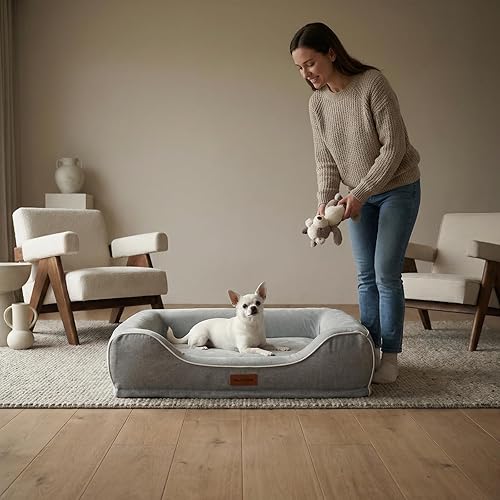 Miniatura 8 de Cama ortopédica para perros pequeños, lavable para perros de tamaño pequeño, sofá cama de espuma viscoelástica de gel refrescante con funda