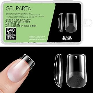 Short Square Nail Tips – 240pcs Clear ABS False Nails, 12 Sizes, Full/Natural/Half Cover for Acrylic & Gel Extensions