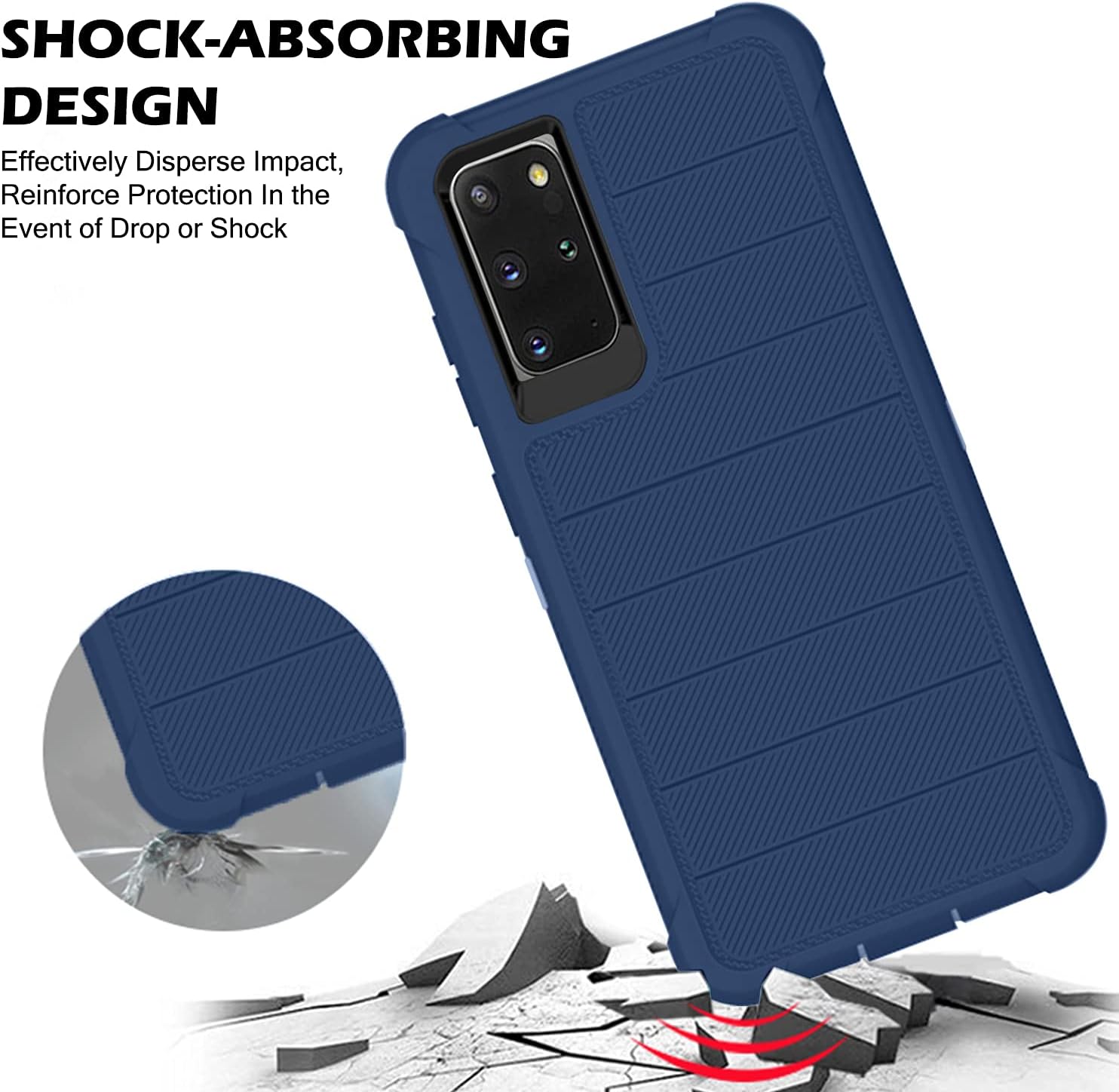 DuraSafe Cases for Samsung Galaxy S20 Plus 2020 6.7 Inch Triple Layered Bumper Case with AirCushion Corners Durable Cover - Navy Blue(Without Holster)