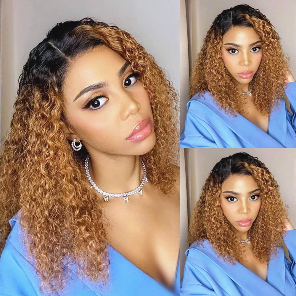 Derun Ombre Curly 13×4 Lace Front Wigs Human Hair Lace Frontal Wig 1B/30 Remy Hair for Black Women (22Inch, 1b/30, 13×4 Lace)