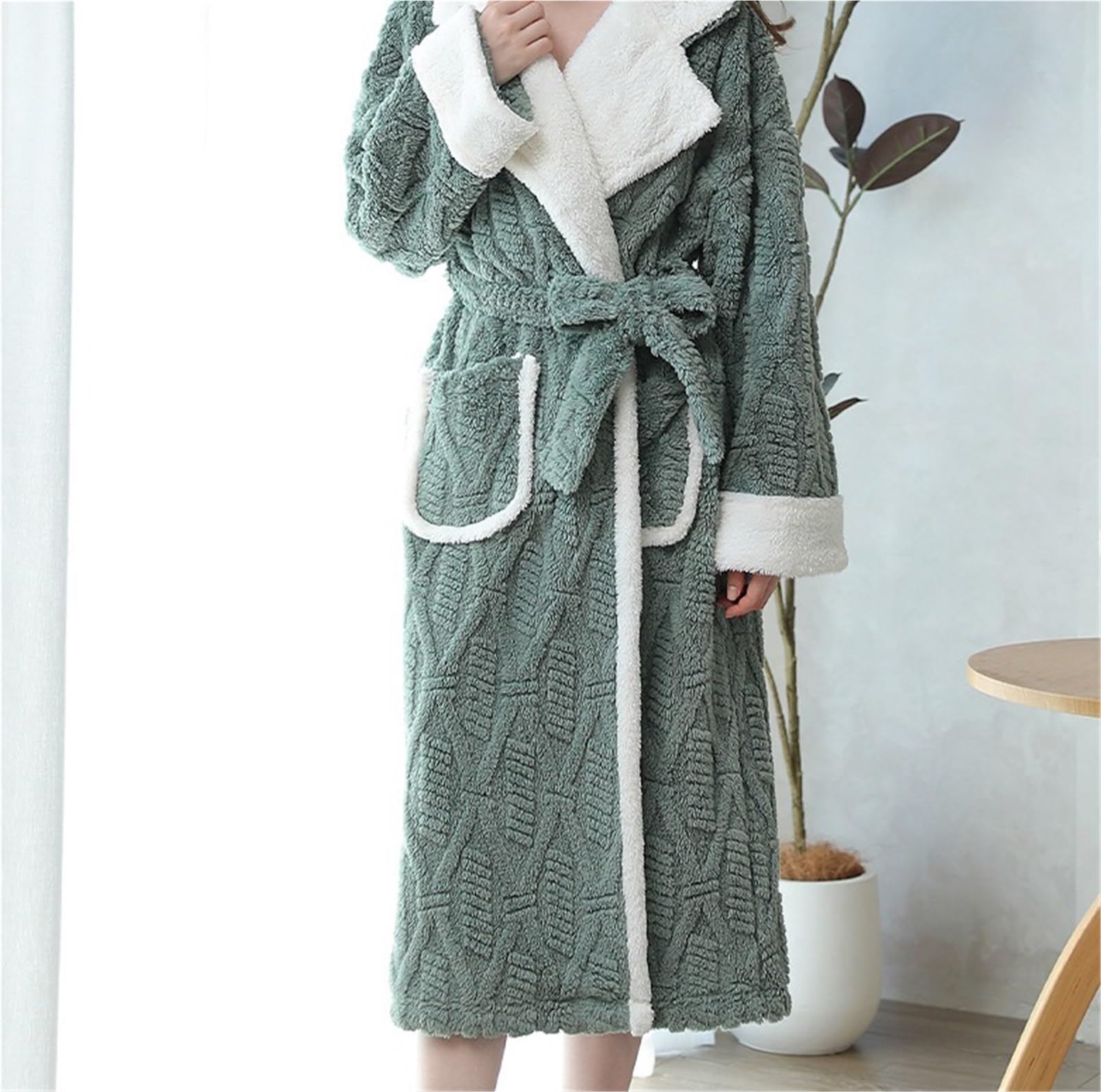 Albornoz Para Viajes Piscina Batas De Mujer Albornoz Solapa Spa Felpa Casa For Con Bolsillos For Cinturón Ropa De Dormir(Grün,XL)