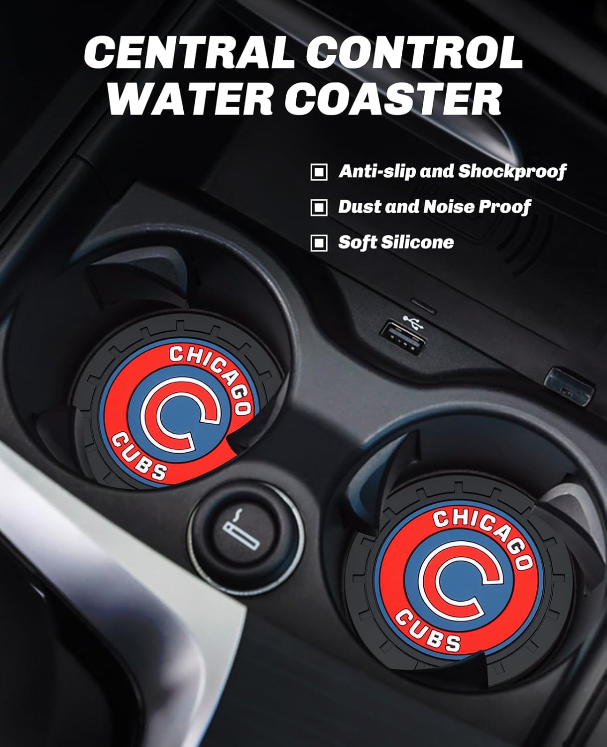 Car Cup Holder Coasters for Chicago Cubs Baseball Fans, Silicone Non-Slip Car Coasters for Car Cup Holder,Car Interior Accessories, Chicago Cubs - Image 2