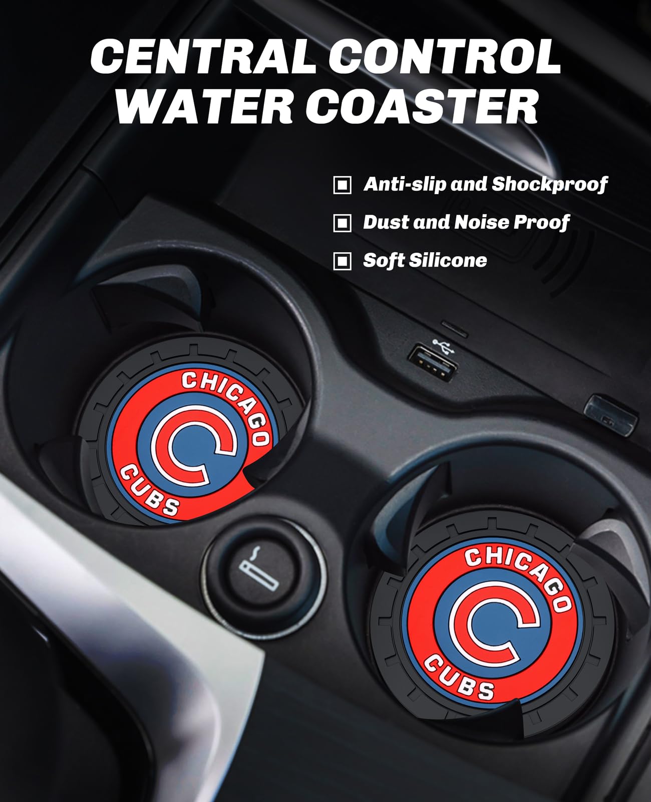2PCS Car Cup Holder Coaster Auto Cup Holder Insert Coaster for Chicago Cubs Baseball Fans Non-Slip Car Drink — view 2