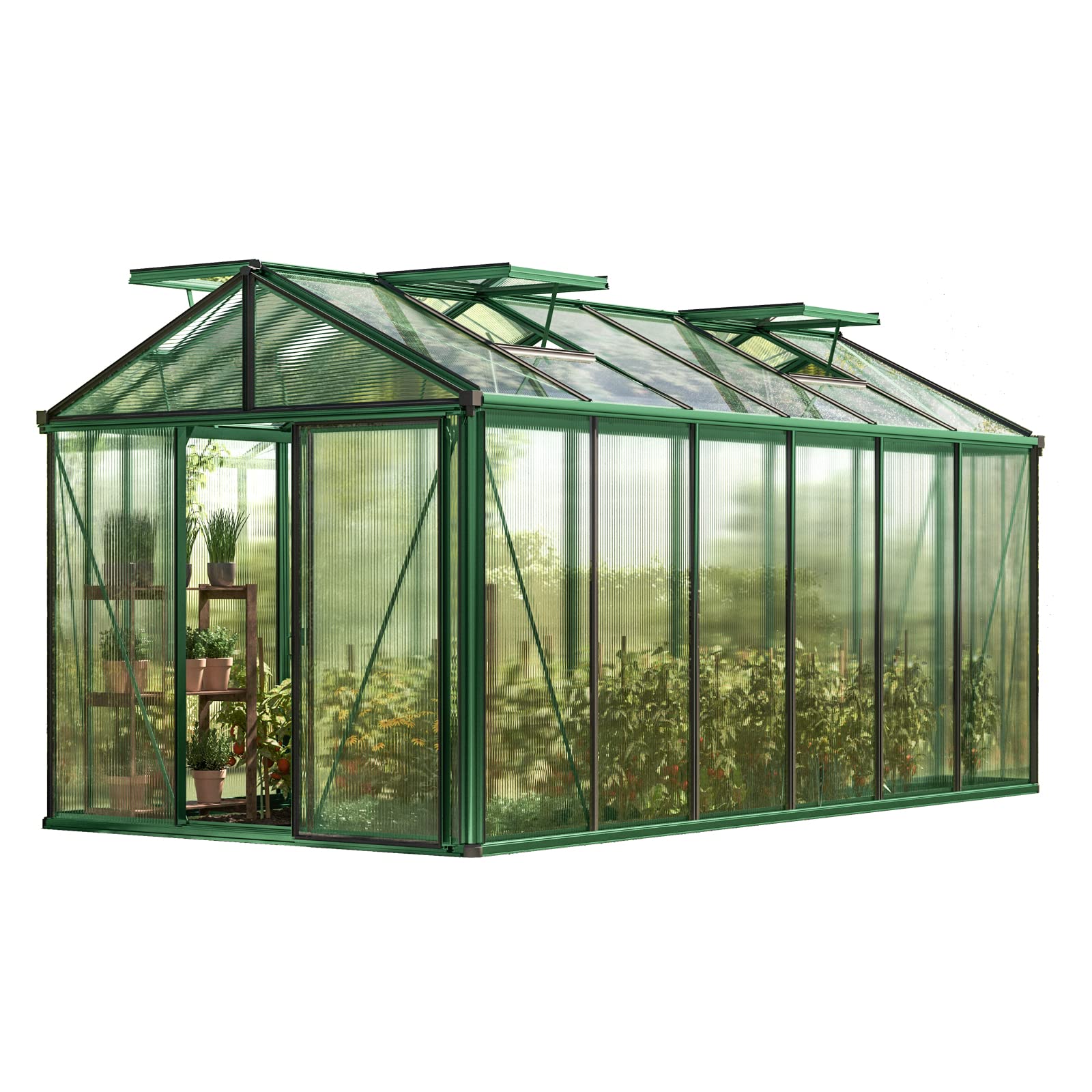 GFP Invernadero Diamas 24 Light 235x460 cm Placas alveolares de 12 mm, Color Verde Musgo