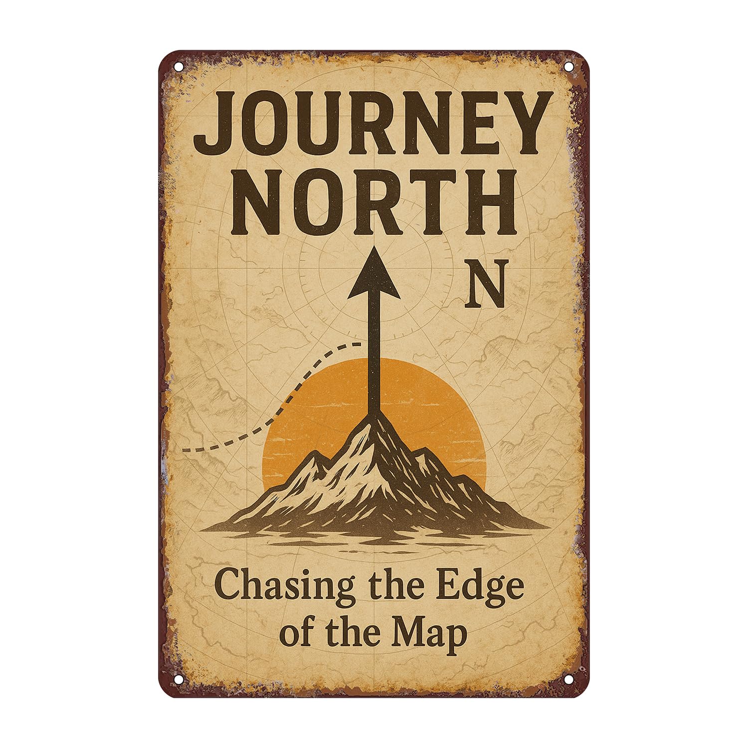 Journey North Adventure Tin Sign Wall Decor - 12x8 Inch Tin/Metal Vintage Travel Wall Art for Office, Study, Cabin, Explorer Decor Gift for Travelers & Adventure Lovers TCXY10523-1