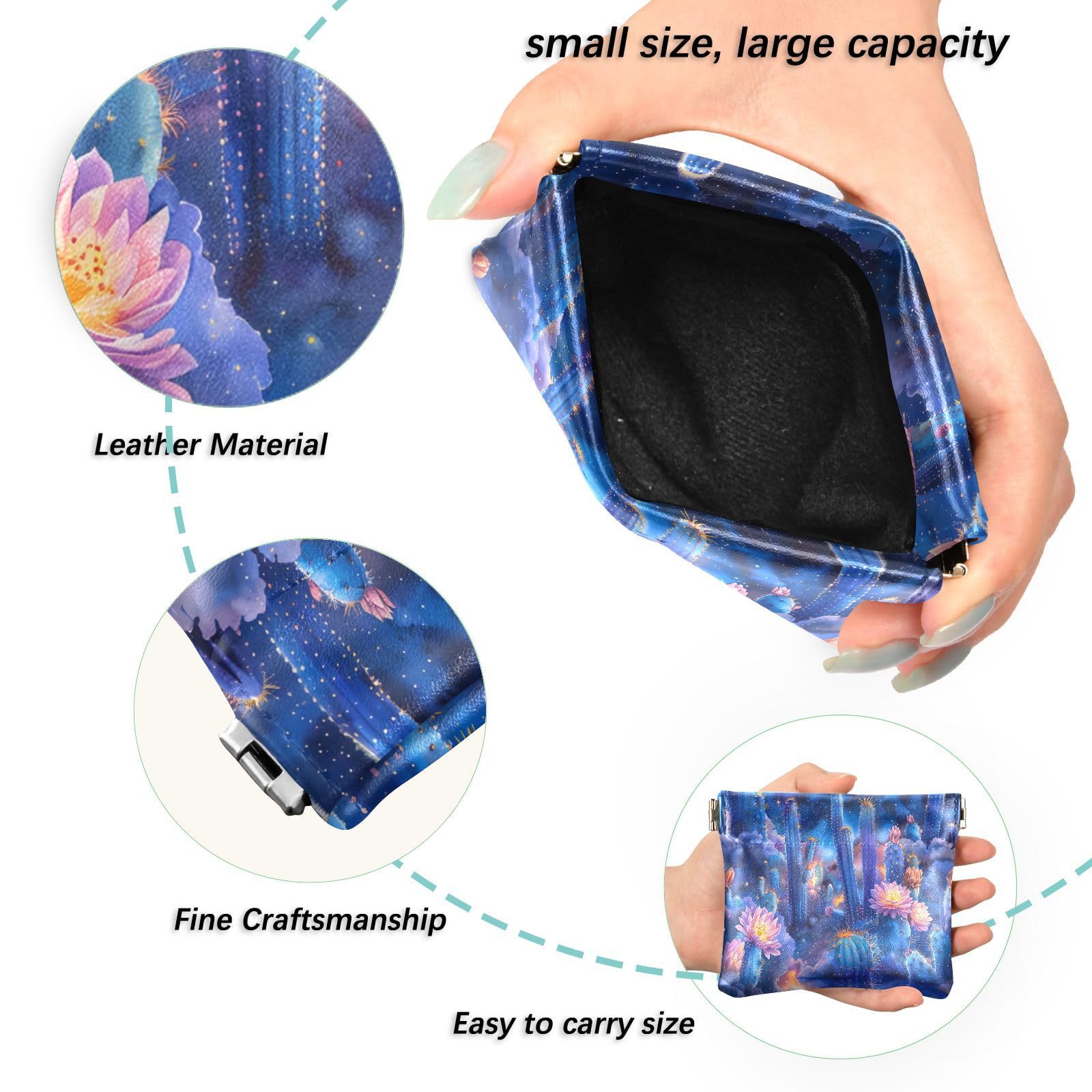 EFEWOI Coin Purse for Women Nebula Cactus Coin Pouch Change Holder PU Leather Mini Wallet Portable Coin Bag Money Pocket