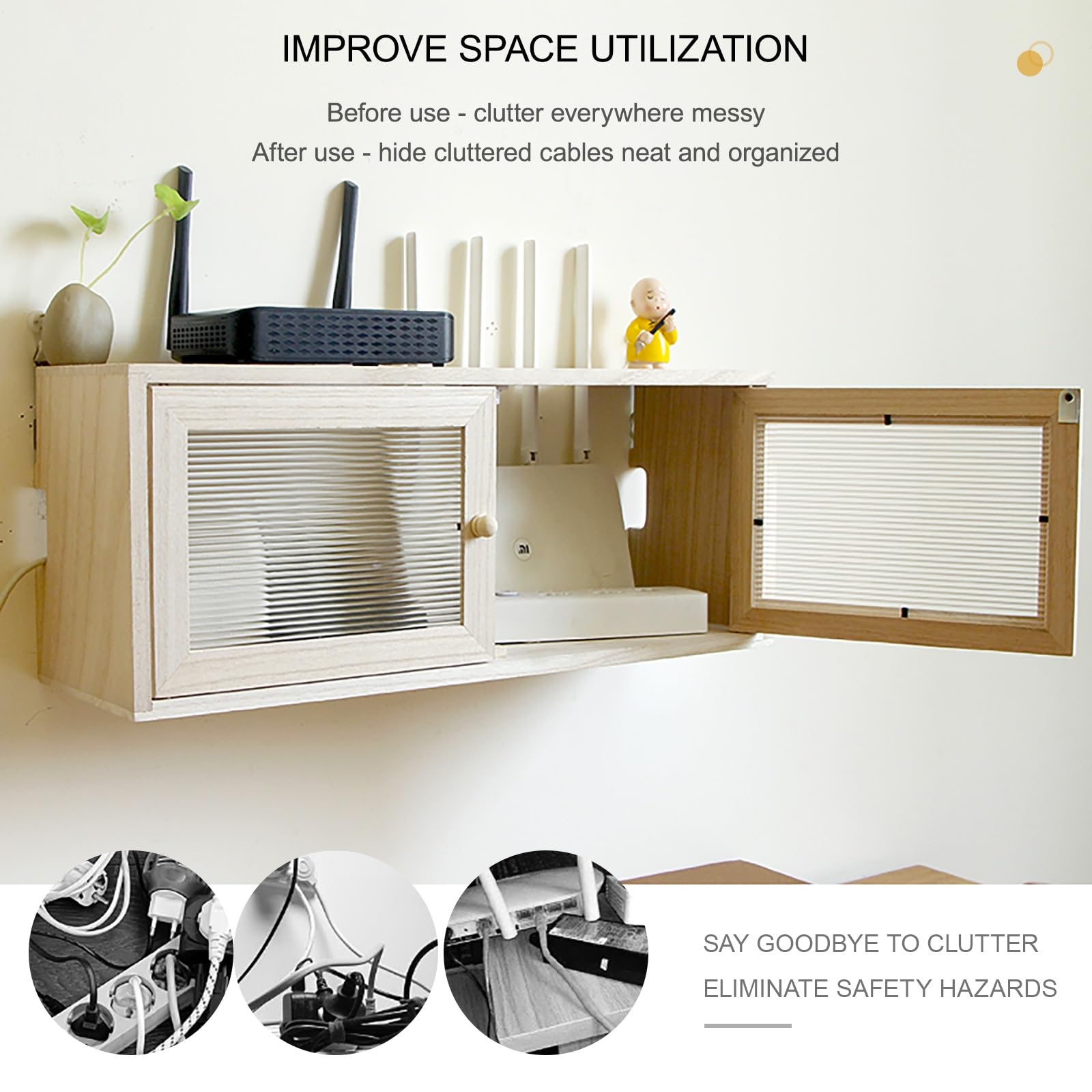 Étagère murale en bois massif pour routeur WiFi – Boîte de rangement cachée et armoire pour maison/bureau, marron, 50 x 15 x 20 cm – nize votre routeur et câbles