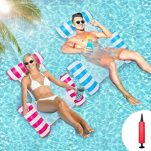 Miniatura 1 de Flotadores inflables para piscina, 2 unidades, hamaca de agua, inflable, sala de agua, piscina multiusos, hamaca inflable con bomba para piscina,