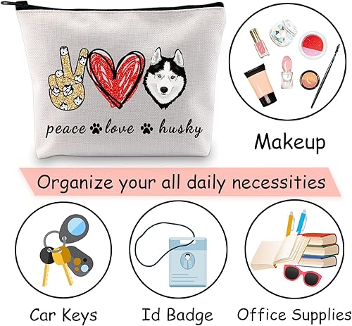Miniatura 7 de JXGZSO Divertido perro husky regalo paz amor husky bolsa de cosméticos husky amante de perros regalo bolsa de maquillaje bolsa de cremallera para