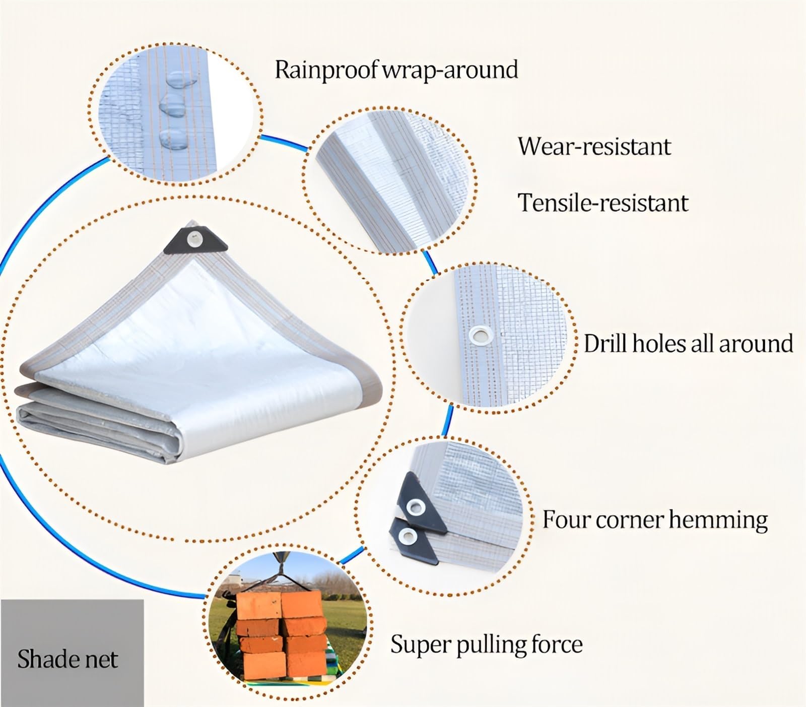 Odblaskowy, aluminiowy, odporny na wysokie temperatury, zewnętrzny pokrowiec na baldachim, ochrona przed promieniowaniem UV, do ogrodu, wiaty i szklarni (4 x 6,5 m) – trwały, odporny na warunki