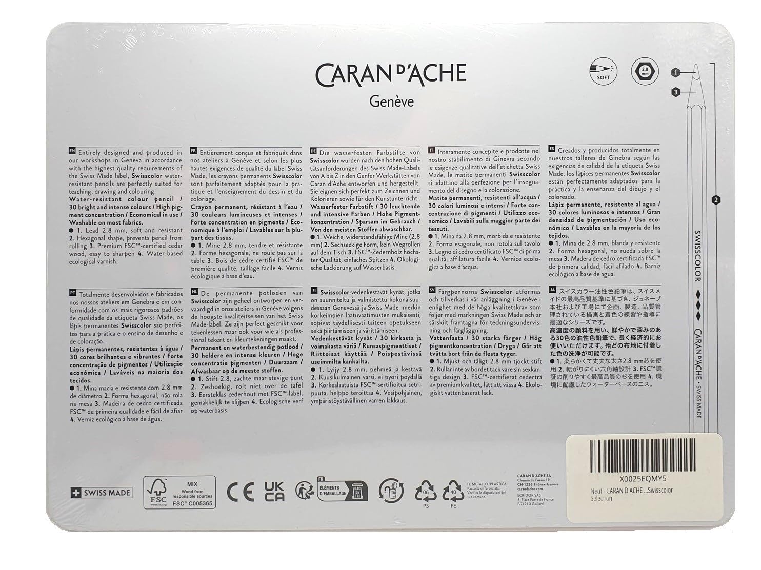 CARAN D ACHE 30 Permanent-Buntstifte und 2 Karten. Swisscolor Selection