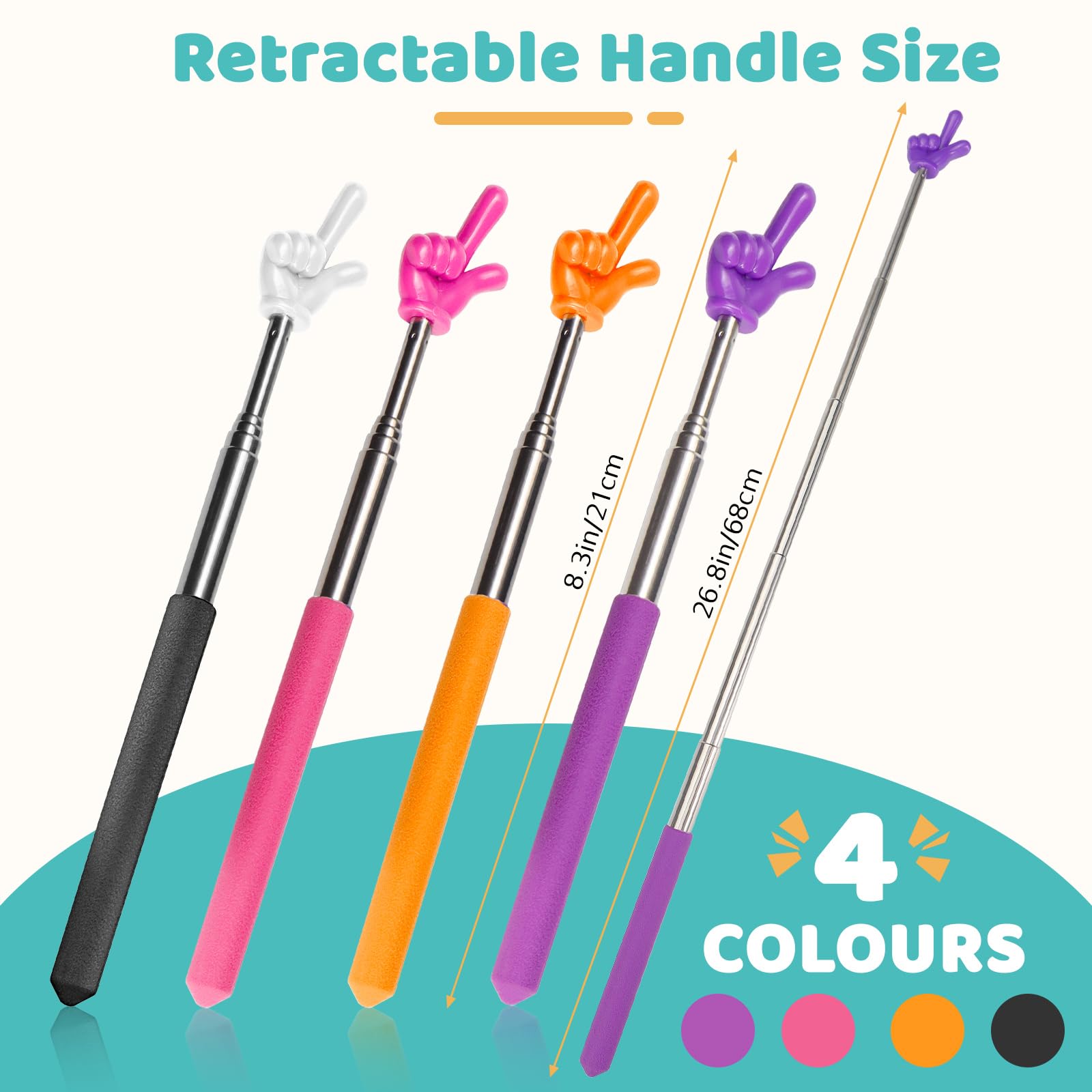 Lot De 8 Pointeurs Télescopiques Pour Enseignants - Rétractables 17-57 Cm - Forme De Doigt - Multi-Couleurs - 9