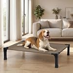 Niubya Elevated Outdoor Dog Bed, Cooling Elevated Pet Cot, Steel-Framed and Non-Slip Feet, Raised Dog Bed with Waterproof, Washable, Breathable Teslin Mesh,Grey 35in