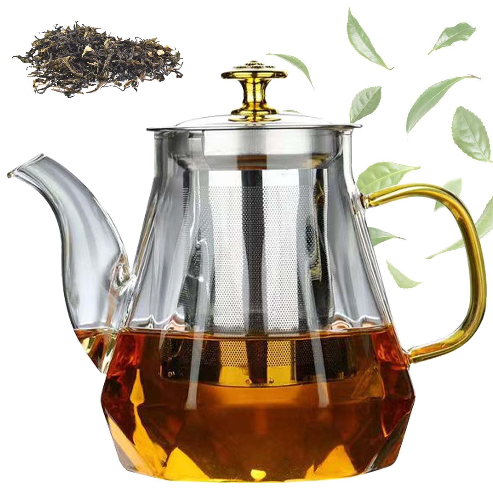 Teiera in vetro, 1 l, con filtro in vetro borosilicato, protezione contro il surriscaldamento, uova da tè per foglie sciolte, teiera, teiera in vetro per la preparazione di tè, tè ai fiori, tè alle