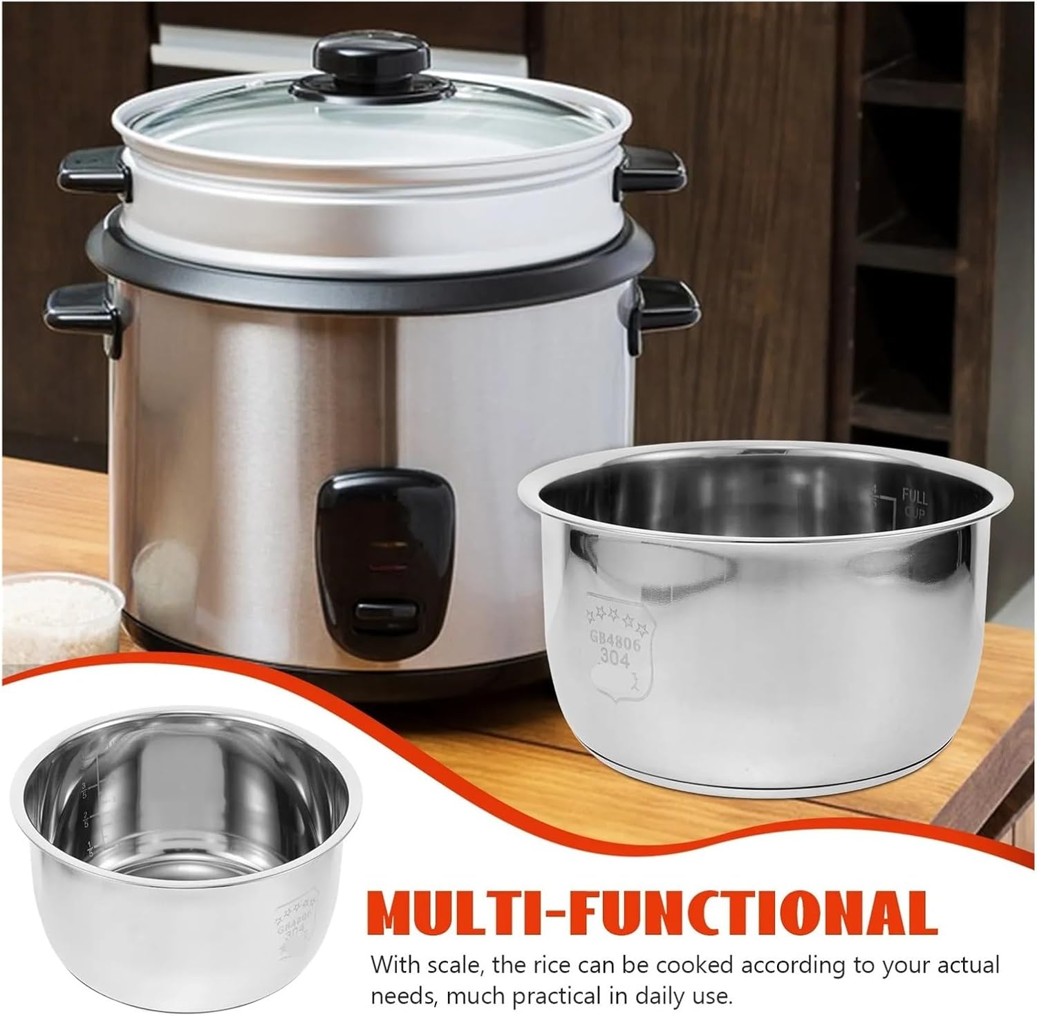 1pcs 3L Rice Cooker Inner Stainless Steel Non Stick Liner Container Pressure Cooker Inner Pot Accessory