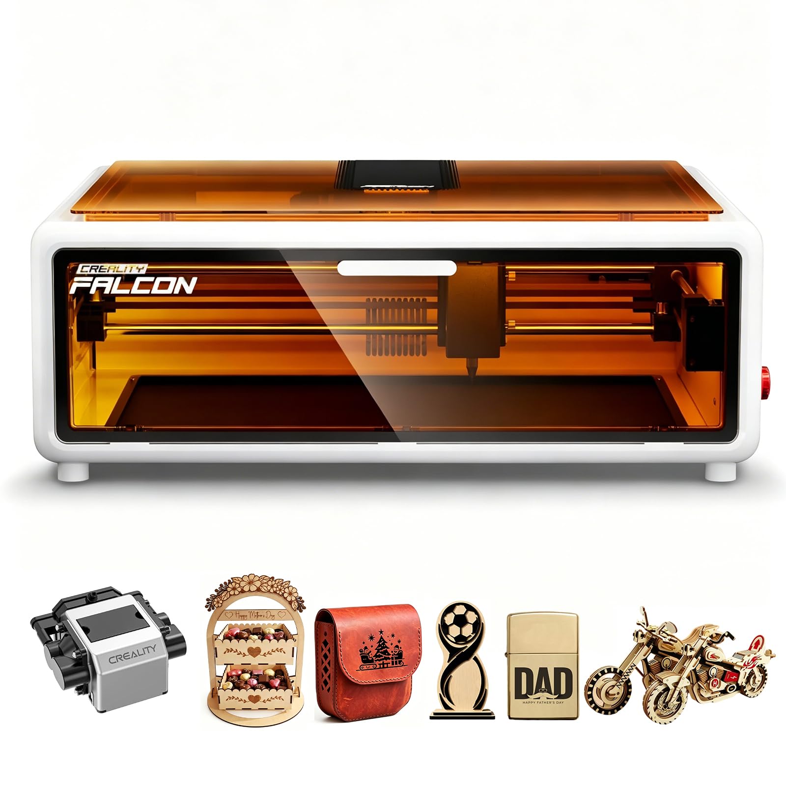 Creality Falcon A1 Incisore e taglierina laser 10 W, macchina per incisione laser chiusa con fotocamera intelligente, riconoscimento automatico materiali, CoreXY 600 mm/s, per metallo legno (Bianco)