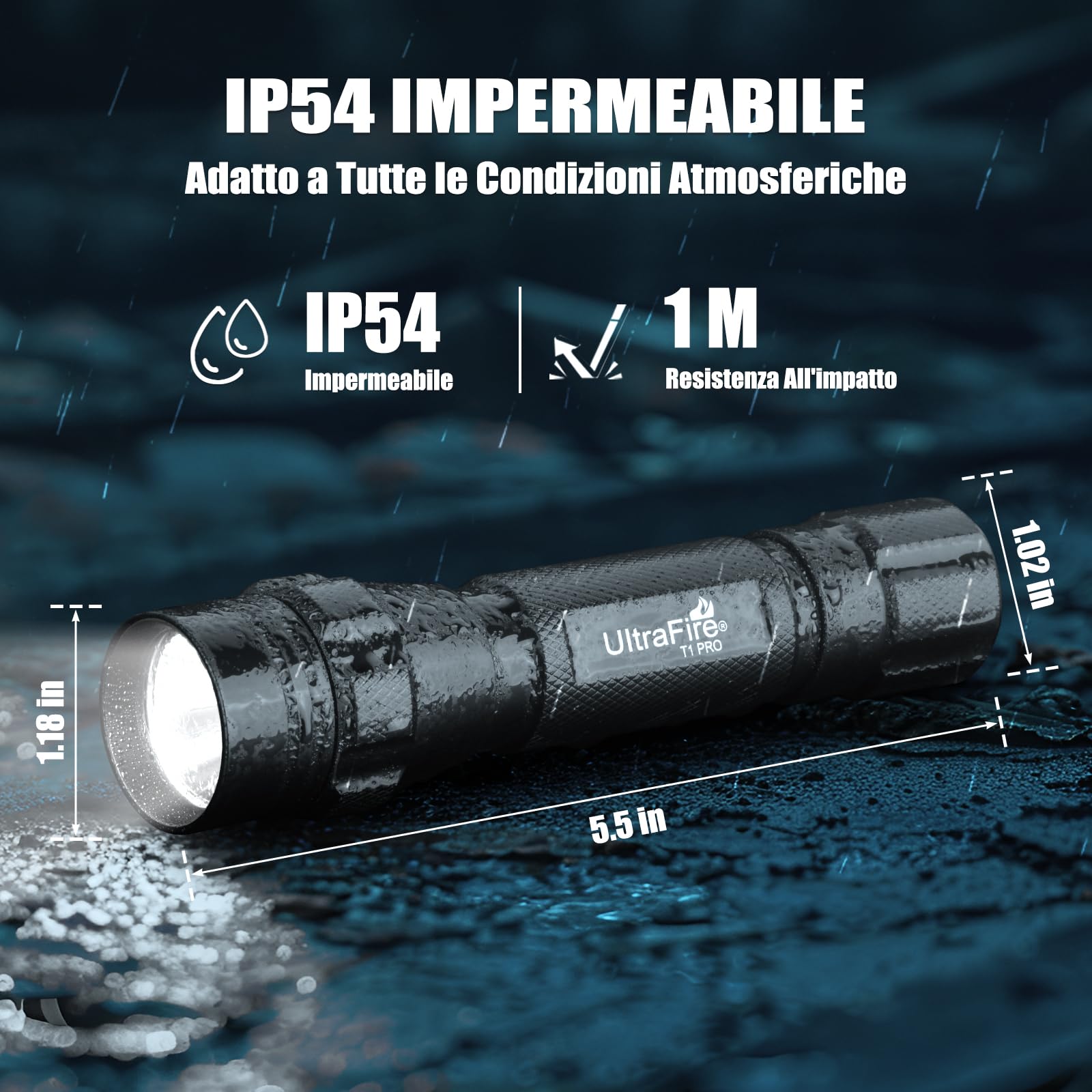 ULTRAFIRE Torcia tattica a LED con custodia da cintura, piccola torcia da 1000 lumen, modalità unica, con supporto per torcia da cintura da lavoro, torcia della polizia per forze dell'ordine