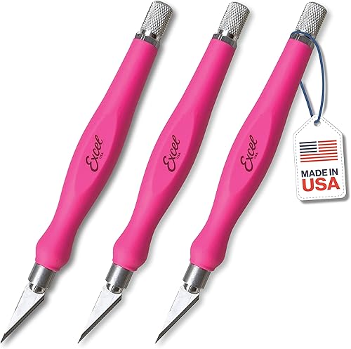 Excel Blades Fit Grip Craft - Juego de 3 unidades, hoja de acero al carbono #11 ultra afilada con agarre de goma contorneado, cuchillo de precisión
