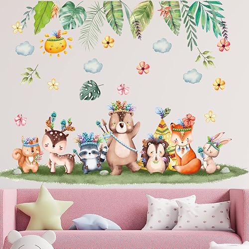Adorables calcomanías de pared de animales de dibujos animados, para guardería, dormitorio de niños, decoración de sala de juegos, decoración